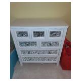 White 7-Drawer Dresser with Silver Glitter Accents