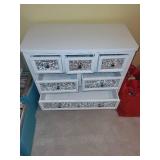 White 7-Drawer Dresser with Silver Glitter Accents
