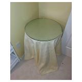 Round Glass-Top Accent Table with Fabric Cover