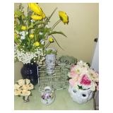 Assorted Decorative Vases and Artificial Floral Arrangement Set