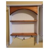 Wall-Mounted Wooden Shelf with Arched Design and Hooks