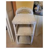 White Wicker Three-Tier Shelving Unit