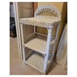 White Wicker Three-Tier Shelving Unit