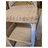 White Wicker Three-Tier Shelving Unit