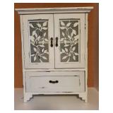 Vintage Style White Wooden Cabinet with Floral Lattice Doors