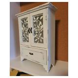 Vintage Style White Wooden Cabinet with Floral Lattice Doors