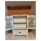 Vintage Style White Wooden Cabinet with Floral Lattice Doors