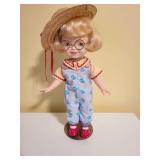 Vintage Doll with Straw Hat and Outfit on Display Stand