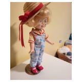 Vintage Doll with Straw Hat and Outfit on Display Stand