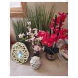 Set of Home Decor: Artificial Floral Arrangements and Decorative Mirrors