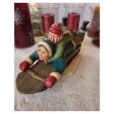 Holiday Decor Collection with Sleigh Figurine, Red Candle Holders, and Button Trees