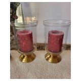 Holiday Decor Collection with Sleigh Figurine, Red Candle Holders, and Button Trees