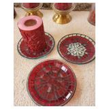 Holiday Decor Collection with Sleigh Figurine, Red Candle Holders, and Button Trees