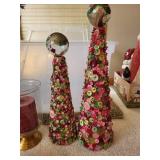 Holiday Decor Collection with Sleigh Figurine, Red Candle Holders, and Button Trees