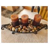 Decorative Accent Set with Candles, Vase with Pampas Grass, and Vintage Style Finial