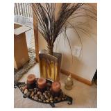 Decorative Accent Set with Candles, Vase with Pampas Grass, and Vintage Style Finial