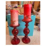 Decorative Lot: Floral Arrangements, Candle Holders, and Heart Ornament