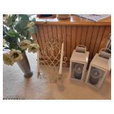 Set of 2 Decorative Lanterns, Vintage Candle Holder, and Floral Arrangement