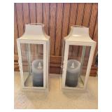 Set of 2 Decorative Lanterns, Vintage Candle Holder, and Floral Arrangement