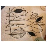 Set of 3 Distressed White Candle Holders, Large Green Vase, and Wire Basket