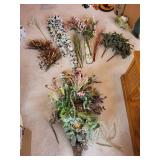 Collection of Artificial Floral Arrangements and Craft Supplies