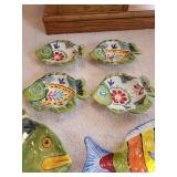 Set of 7 Colorful Ceramic Fish-Shaped Serving Dishes