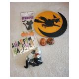 Halloween Decoration Set with Witch Plaque, Figurines, and Accessories