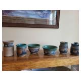 Set of 6 Handmade Ceramic Vases and Bowls with Scenic Design