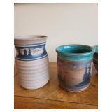 Set of 6 Handmade Ceramic Vases and Bowls with Scenic Design