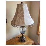 Vintage Table Lamp with Crystal Base and Fabric Shade