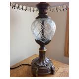 Vintage Table Lamp with Crystal Base and Fabric Shade