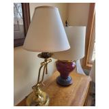 Set of 2 Table Lamps with Brass and Ceramic Bases