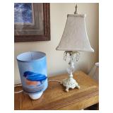 Elegant Ivory Crystal Table Lamp with Patterned Shade
