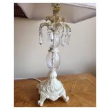 Elegant Ivory Crystal Table Lamp with Patterned Shade
