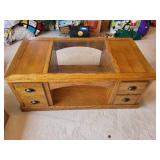 Wooden Glass-Top Coffee Table with Storage Drawers