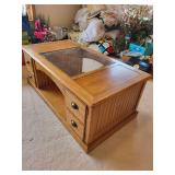 Wooden Glass-Top Coffee Table with Storage Drawers