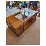 Wooden Glass-Top Coffee Table with Storage Drawers