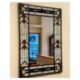 Stained Glass Wall Mirror with Decorative Frame - 34x50 Inches