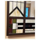 Stained Glass Wall Mirror with Decorative Frame - 34x50 Inches