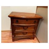 Vintage Wooden 3-Drawer Nightstand with Brass Handles