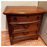 Vintage Wooden 3-Drawer Nightstand with Brass Handles