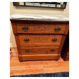 Antique Oak Chest of Drawers with Marble Top
