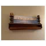 Wooden Wall Shelf with Decorative Candle Holders and Inspirational Canvas Art