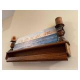 Wooden Wall Shelf with Decorative Candle Holders and Inspirational Canvas Art