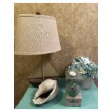 Nautical Decor Set with Lamp, Sea Shell, Ocean Mist Reed Diffuser, and Faux Hydrangeas