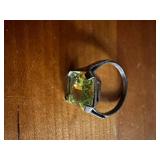 Vintage Emerald Cut Green Stone Ring Set in Sterling Silver