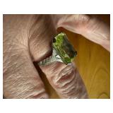 Vintage Emerald Cut Green Stone Ring Set in Sterling Silver