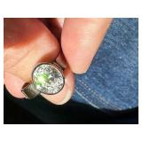 Vintage Sterling Silver Ring with Oval Crystal Stone - Size 10