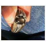 10K Magic Glo Gold Ring with Possibly a Brown or Grey Sapphire and Diamond Accents