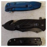 3 Foldable Pocket Knives - (1) Blue - 3CR13 Steel Blade (1) Sheriff Knife (1) John Deere Knife (View Photos)